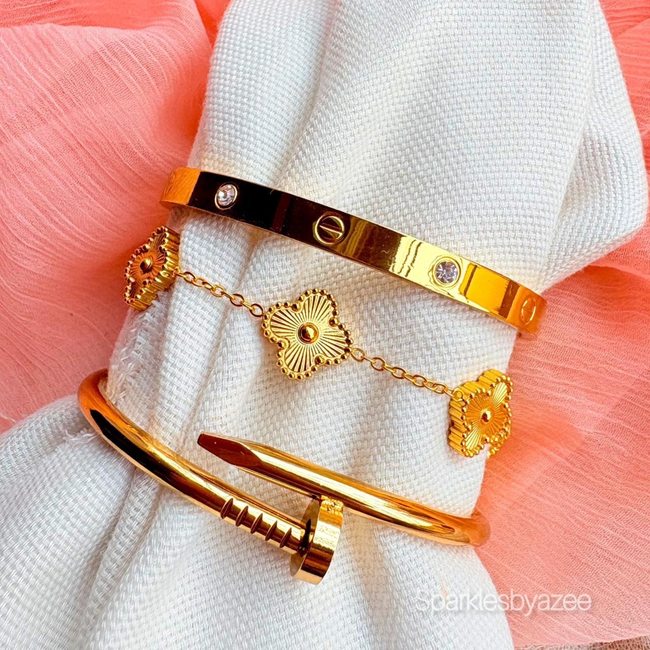 Set of 3 Bracelet Nail- Cartier- Gold Clover (18K Gold Plated)